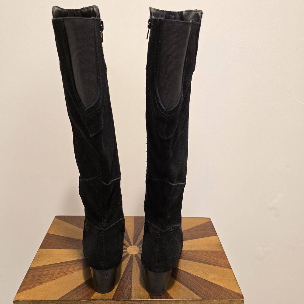 Crown Vintage Boots Womens 8 M Knee High Tall Riding Black Suede Leather Western - Picture 12 of 15